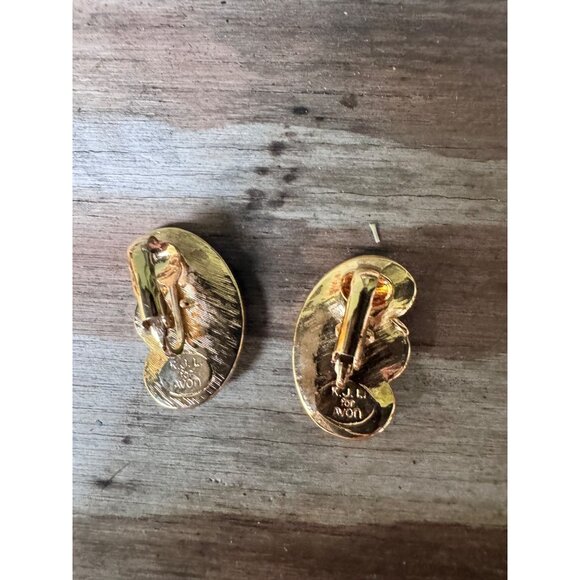 Kenneth Jay Lane For Avon Gold-Tone Clip-On Earrings With Rhinestones Elegant - Picture 4 of 5